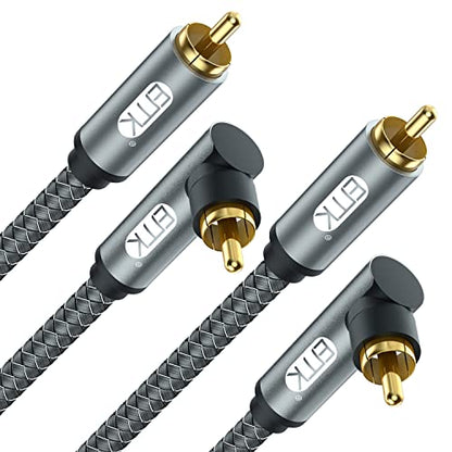 EMK 90 Degree RCA Cable, Male to Male Subwoofer Cable Right Angle Digital Coaxial Cable Dual Shielded RCA Audio Cable with Gold Plated Connectors,Pack of 2 (5 Feet/1.5M, 2PCS 90° RCA Cable, Black)
