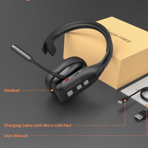 Trucker Bluetooth Headset, AI Noise Canceling Microphone 36 Hours Talk Time 60 Hours Playback Bluetooth 5.3 Multipoint Connection, with 270 Rotatable Mic and One Key Mute, for
