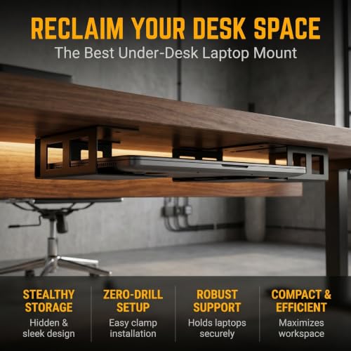 GALPADA 2 Sets Under Desk Laptop Storage Mount with Heavy Duty Iron Construction and Antislip Mats, Metal Organizer Rack for Audio Interface and Ups System, for Study and Office Use