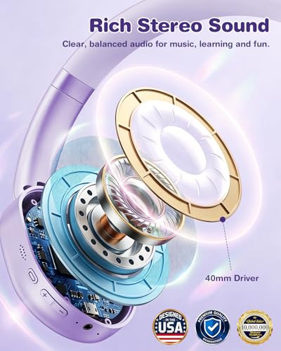 Wentronic Kids Headphones Wireless Bluetooth 5.4,Foldable Over Ear Headphones with 3.5mm Wired Mode,Safe Volume Limit,48H Playtime,Clear Calls,HD Sound for Toddlers/Children/School/Travel,Purple - color: Purple