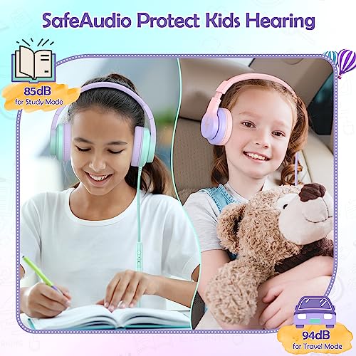 Candy Bila 2 Pack Wired Kids Headphones with Microphone, 85dB Safe Volume | Volume Limiter 85/94dB, HD Stereo Sound, Microphone and Wired Control, Foldable Design - color: Gradient Pink, Gradient Purple