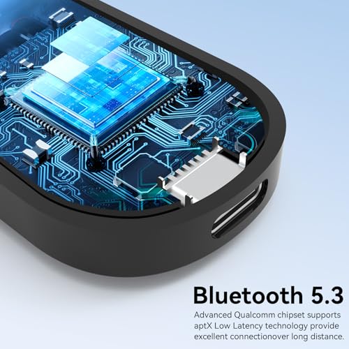 Airplane Bluetooth 5.3 Transmitter Receiver Adapter, Supports 2 AirPods or Headphones with aptX Low Latency, 3.5mm AUX Jack Wireless Audio Transmitter for Planes, Airline, Travel, TV (Black)