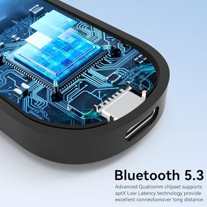 Airplane Bluetooth 5.3 Transmitter Receiver Adapter, Supports 2 AirPods or Headphones with aptX Low Latency, 3.5mm AUX Jack Wireless Audio Transmitter for Planes, Airline, Travel, TV (Black)