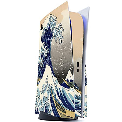 PlayVital for PS5 Skin Disc Edition, Full Protective Vinyl Sticker Decal for PS5 Disk Console, Controller, Dock, Headset & Remote - No Residue, Scratch-Resistant, Great Wave Dual Side - color: Great Wave Dual Side