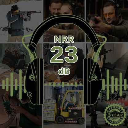 PROHEAR 2 Pack Electronic Ear Protections for Shooting with 4X Sound Amplification, Gun Range Hearing Protection Muffs, NRR 23dB Noise Reduction Headphones for Hunting, Black and Green - style: Electronic-black+green