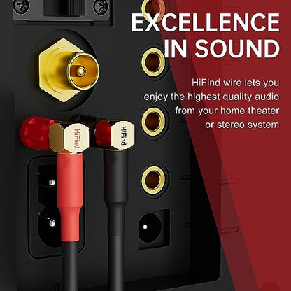 HiFind Speaker Cable Wire 3 Ft/2 Pack with Gold-Plated 90 Degree Angled to Straight Banana Tip Plugs-UL CL3 Rated-Indoor&Outdoor-16 AWG Tinned Copper for Bi-Wire Bi-Amp HiFi Sound - size: 3FT-2Pack
