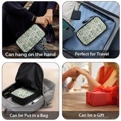 Green Leaf Print Electronic Organizer Travel Case Compatible with Laptop Power Adapter, Compatible with SD Card, USB Flash Disk - color: Green Leaf Print