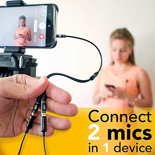 PowerDeWise Y Splitter - Mic and Mic - TRRS Audio Signal Splitter Cable for Lavalier Microphone