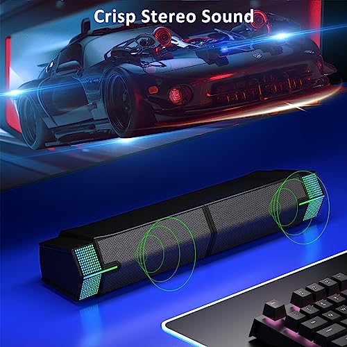 Jeecoo M20 Bluetooth Computer Speakers for PC Desktop Monitor, Gaming PC Sound Bar - Wired USB-Powered, Superb Stereo Sound, with Gradient RGB Lighting - Combine/Separate to Customize Your Desk | Gaming PC Sound Bar Wired USB-Powered with Gradient RGB Lig