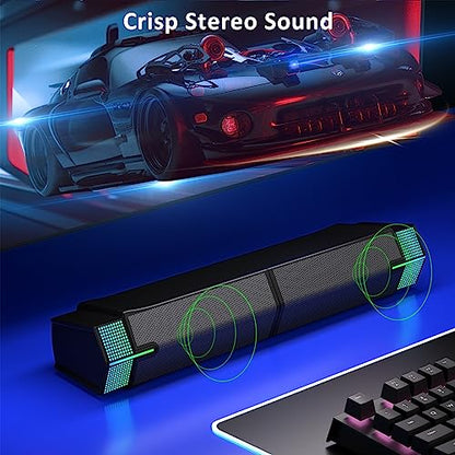 Jeecoo M20 Bluetooth Computer Speakers for PC Desktop Monitor, Gaming PC Sound Bar - Wired USB-Powered, Superb Stereo Sound, with Gradient RGB Lighting - Combine/Separate to Customize Your Desk | Gaming PC Sound Bar Wired USB-Powered with Gradient RGB Lig