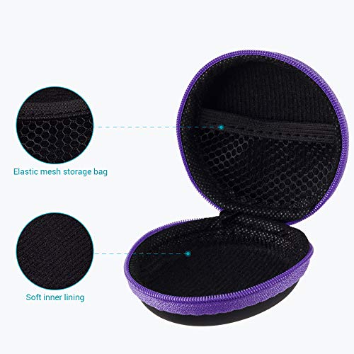 SUNGUY [2-Pack Earbuds Cases, Small Round Pocket Earbud Travel Carrying Case Pouch with Carabiners for Earbuds, Headsets, in-Ear Headphones, Hearing Aids, USB Cable and More (Green + Purple) - color: Green+Purple