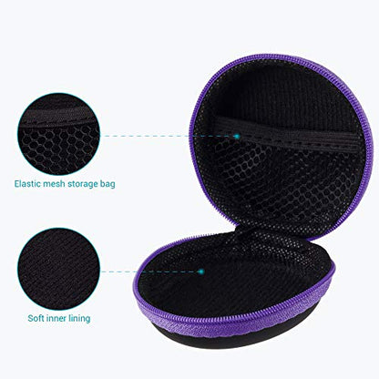 SUNGUY [2-Pack Earbuds Cases, Small Round Pocket Earbud Travel Carrying Case Pouch with Carabiners for Earbuds, Headsets, in-Ear Headphones, Hearing Aids, USB Cable and More (Green + Purple) - color: Green+Purple