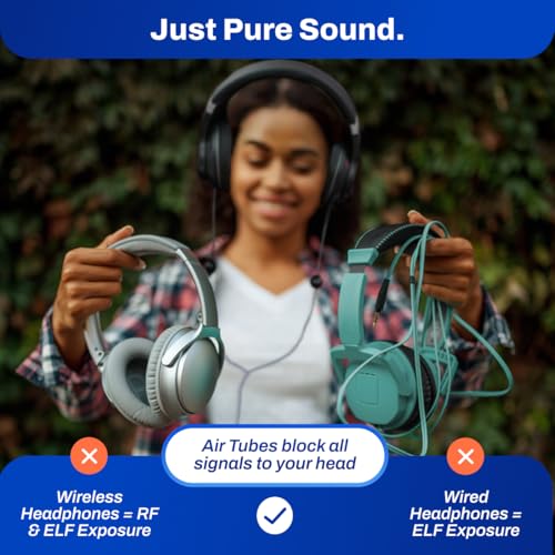 DefenderShield EMF Protection Air Tube Over-Ear Headphones – USB-C | Built-In Mic & Full-Range Stereo Sound – Foldable Headphones with Mic & Travel Case - style: USB-C