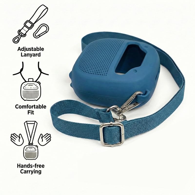 alltravel Silicone Cover for Bose New SoundLink Micro Portable Bluetooth Speaker (2nd Gen) with Neck Lanyard (Twlight Blue) - color: Twlight Blue