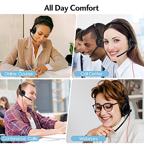 HROEENOI Premium USB Wired Headset with Noise-Cancelling Microphone, Ideal for PC, Laptop, Zoom Calls, Skype Meetings, Call Centers, and Home Office Use with In-Line Controls for Volume & Mic Mute