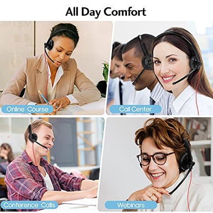 HROEENOI Premium USB Wired Headset with Noise-Cancelling Microphone, Ideal for PC, Laptop, Zoom Calls, Skype Meetings, Call Centers, and Home Office Use with In-Line Controls for Volume & Mic Mute