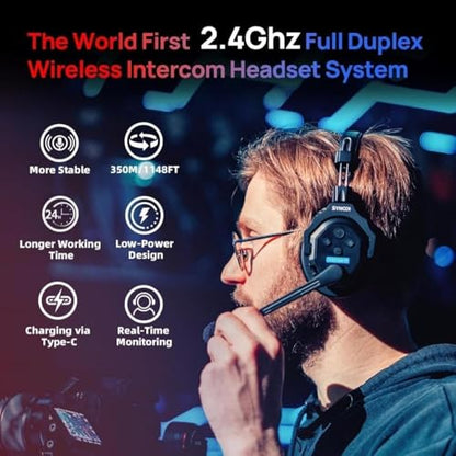 SYNCO XTalk X5 Wireless Headset with Microphone Intercom System 2.4GHz Full Duplex Communication Headset 400M with Noise Cancellation for Movie Shoot Live Show Stage Performance