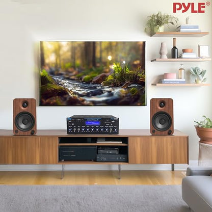 Pyle Wireless BT Stereo Amplifier - Multi Channel, 200 Watt Power, Home Audio Receiver System with FM Radio, BT, USB SD, AUX, RCA, Mic-in, BT and FM Antenna