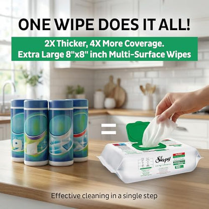 Sleepy Easy Clean XL Multi Surface Cleaning Wipes (100 Count) – Natural Vinegar & Baking Soda Formula – Jumbo 8"x8" All Purpose Wet Wipes for Kitchen, Bathroom, Glass & Electronics – No Streak - size: 1 Count (Pack of 100)
