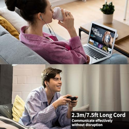 ACAGET USB Computer Headphones for PC Laptop Adjustable Sound & Vocal EQs | Corded Gaming Headset USB A Zoom Meeting Earbuds with Mute Mic & Volume Control HiFi Stereo Laptop Earphones for Dell Surface