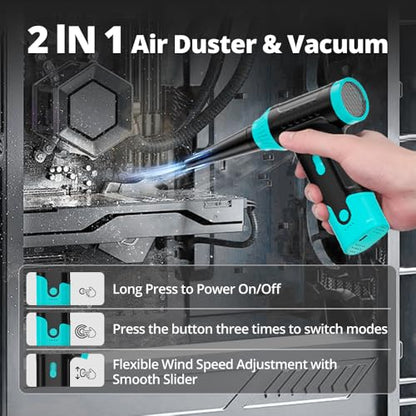 Compressed Air Duster Keyboard Cleaner, Electric Air Blower Cleaning Kit | 150,000 RPM Mini Blower Spray to Dust Off Car, PC, Keyboard, Vacuum (Green) - color: Green