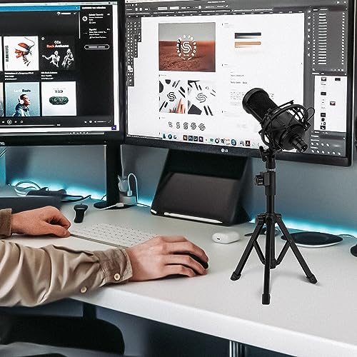 Geekria for Creators Telescoping Tabletop Tripod Microphone Stand, Desktop Mic Stand with Foldable Non-Slip Feet, Compatible with ATH AT2020, AKG P120, P220, CAD Audio GXL1800