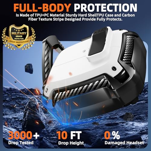 Safety Lock Case for Samsung Galaxy Buds3 FE/3/3 Pro (White) | with Phone Stand,with Secure Lock Clip & Cleaning kit Full Body Shockproof Carbon Fiber Protection Design - color: D-white