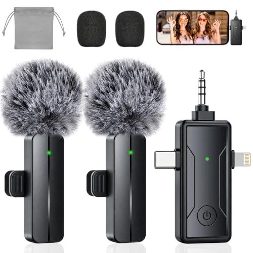 3 in 1 Wireless Mini Microphone for iPhone Android Phone Camera: Lavalier Lapel Mic for Video Recording - Noise Cancelling Clip on Shirt Microphones for Tiktok YouTube Podcast Vlogging