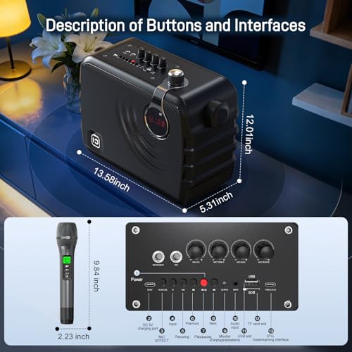 SHIDU 150W Portable PA System Bluetooth Speaker with 2 Wireless Microphones | Voice Amplifier Karaoke Machine for Adults, Support Guitar/USB/TF/Aux Input, Professional Speaker for Teaching Events Party