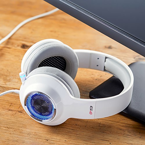 Edifier G4 USB Gaming Headset with Virtual 7.1 Surround Sound, Retractable Boom Microphone, LED Lights Mesh Open Back Adjustable Video Games for PC, Laptop, desktops - White