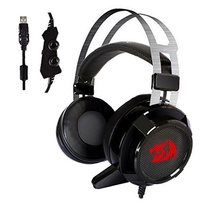 Redragon H301 SIREN2 7.1 Channel Surround Stereo Gaming Headset Over Ear Headphones with Mic Individual Vibration Noise Canceling LED Light