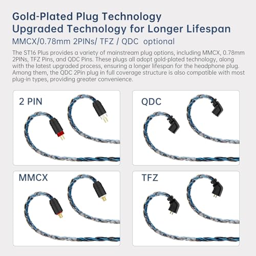 6ft IEM Cable MMCX 3.5mm, KBEAR ST16-Plus 2m Upgrade 16-Strand Headphone Extension, Silver-Plated Earbuds Wire for Shure SE215/SE425/SE535/SE846, TinHiFi T2/T4 - color: BlackBlue, style: 3.5 MMCX
