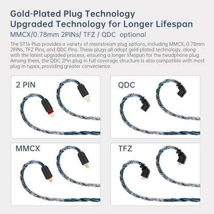 6ft IEM Cable MMCX 3.5mm, KBEAR ST16-Plus 2m Upgrade 16-Strand Headphone Extension, Silver-Plated Earbuds Wire for Shure SE215/SE425/SE535/SE846, TinHiFi T2/T4 - color: BlackBlue, style: 3.5 MMCX