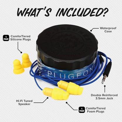 Plugfones Guardian Earplug Headphones - OSHA Approved Noise Isolating in-Ear Earbuds with Hearing Protection - Wired Hybrid for Work and Travel - Includes Silicone and Foam Earplugs - Blue & Yellow - color: Blue