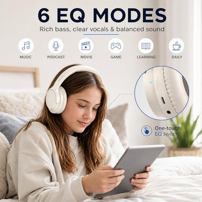 Bluetooth Headphones Wireless 68H with Mic,Decent Sound-Acceptable Milk | Adjustable Headband Foldable Over-Ear Lightweight for Office/Travel/Tablet/iPad/Laptop,HD Stereo Sound,Aux 3.5mm,White - color: Milk White