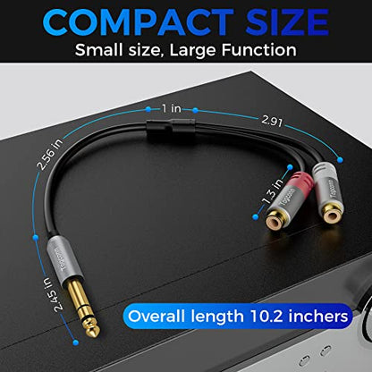 6.35mm to Dual RCA Y-Adapter Splitter Cable 0.6 Feet,6.35mm 1/4 Inch TRS Stereo Male to 2 RCA Female Y Splitter Audio Cord Converter Connector for Amplifier, Guitar, Piano, Speaker - size: 1 Pack, style: 6.35(male) to 2RCA(female)