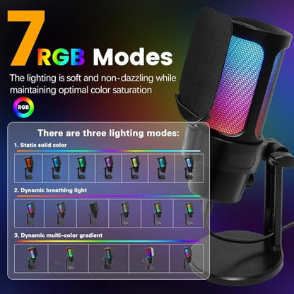 VCOM Gaming USB Microphone, Condenser Dynamic Mic for Podcasting, Streaming, with Quick Mute, Desktop Stand, Pop Filter, RGB Indicator, Shock Mount, Rotate gain Button, Compatible with PS4/5/PC