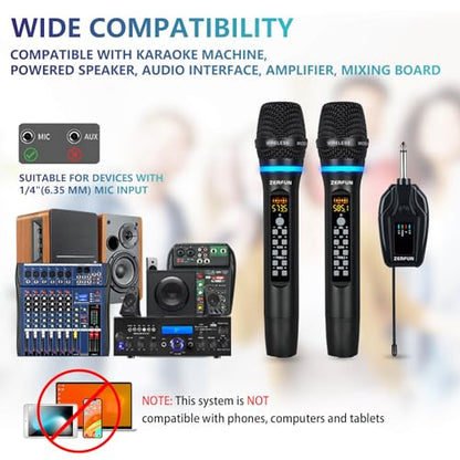 Dual Wireless Microphones Rechargeable, UHF Metal Wireless Mic System Cordless Microphone Professional with Echo Treble BASS VOL Channel Control for Karaoke Singing Church Events - style: WM-2 A