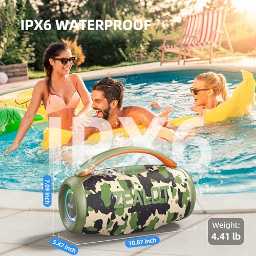 ZEALOT P11 Bluetooth Speaker, 80W Peak Wireless Stereo, Ultra Lightweight Portable Design and IPX6 Waterproof, Customize EQ for Outdoor/Camping/Beach/Travel (camo) - color: camo