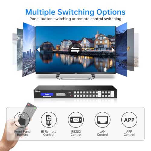 4x2 HDMI Video Wall Controller & 8x8 Seamless Matrix | Web GUI & App Control | Custom Splicing Modes (4x2, 2x4, 2x2, 1x8, etc.) | 4K@30Hz, EDID, HDCP, 3.5mm Audio Support | 6 Controls, Web GUI & IR | Custom Splicing | 4K@30Hz Downscale HDCP 1.4 EDID | Aud