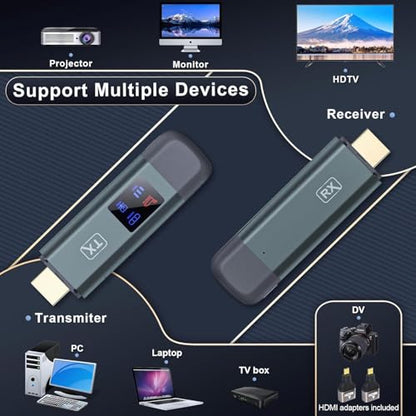 Wireless HDMI Transmitter and Receiver, 120M/400FT, 5.8G+2.4G Dual-Band | LDS Antenna and Low Latency, Video and Audio to TV/Monitor/Projector, Plug and Play, 1080P Output, 4K Decode, Mirror & Extend - color: Green