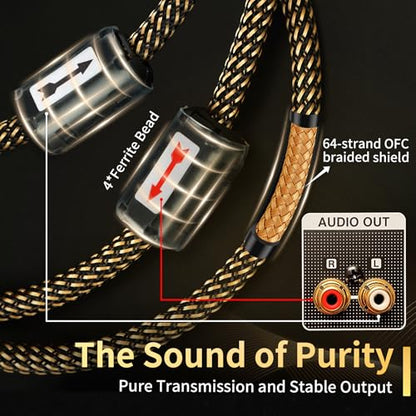HiFi RCA Cables,Audiophile 5N OFC Nylon Braided RCA Audio Cable | Fully Shielded,24K 5μm Gold Plugs,Ferrite Core,Anti-Interference,For Home Stereo Car Audio Subwoofer Cables(78.74in/6.56ft) - size: 6.56 ft（78.74 in）