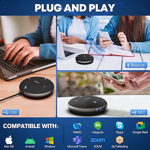 Conference Call Speaker and Microphone for Teams, Zoom, Home Office, Black | AI noise reduction, 360° voice pickup, 4-mic array, full-duplex, 16 ft range, Bluetooth, NFC, USB, up to 8 hours, mobile work - color: M4 Black, style: M4 Omnidirectional Speaker
