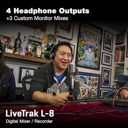 Zoom LiveTrak L-8 Battery Powered Mixer/Recorder for Musicians & Podcasters | 8-channel digital mixer with 12-in/4-out USB interface and 6 sound pads for podcasting, music and live streaming