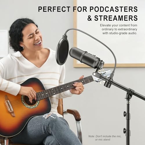 LINCO Microphone Pop Filter Shield with O Clamp for Blue Yeti PF1501 | Dual-layered pop screen, 360° gooseneck, sturdy clamp, fits most mics; ideal for studio & live streaming