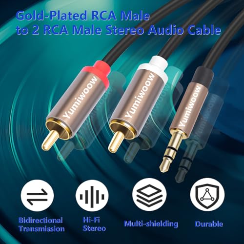 3.5mm to RCA Cable, 2 Pack RCA Male to Aux Audio Adapter, HiFi Sound, Metal Shell, RCA Y Splitter, 1/8 to RCA Connector for Phone, Speaker, MP3, Tablet, HDTV,3.3 FT