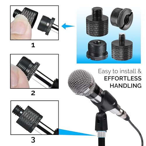 Mic Stand Adapter Set - 8 Piece Metal Mic Stand Adapter Kit - 3/8 to 5/8 & 1/4 to 5/8 Female to Male Thread Adapter - Boom Arm Adapter (2) - color: Black
