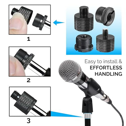 Mic Stand Adapter Set - 8 Piece Metal Mic Stand Adapter Kit - 3/8 to 5/8 & 1/4 to 5/8 Female to Male Thread Adapter - Boom Arm Adapter (2) - color: Black