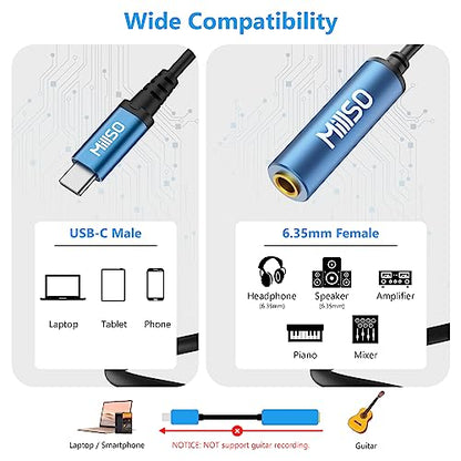 USB Type C to 1/4 Headphone Adapter 6.35mm Female to USB C Adapter | Stereo TRS 1/4 Female to USB C Aux Audio Jack Adapter for Amplifier, Mixer, Home Theater, Phone, Laptop, 6.35mm Headphone - style: USB-C Male to 1/4 Female