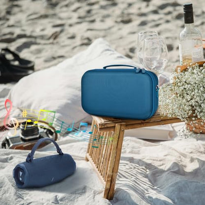 ANKHOH Hard Travel Case for JBL Charge 6 Speaker with Shoulder Strap | Fixed tray, elastic strap and zippered mesh pocket organize the speaker, charger and cables, Black, Case Only - color: Blue